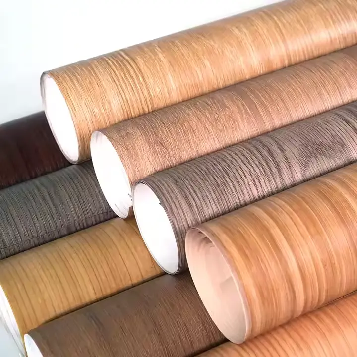 Ligno -Efekto PVC Pet Pp Ornama Kuireja Vinilo -Filmo